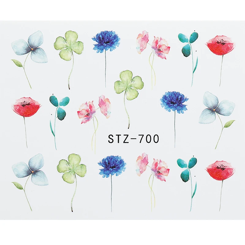 1 лист цветочный слайдер Водные Наклейки Наклейка для нейл-арта переводная татуировка гель маникюр Клей украшения наконечник - Цвет: STZ-700