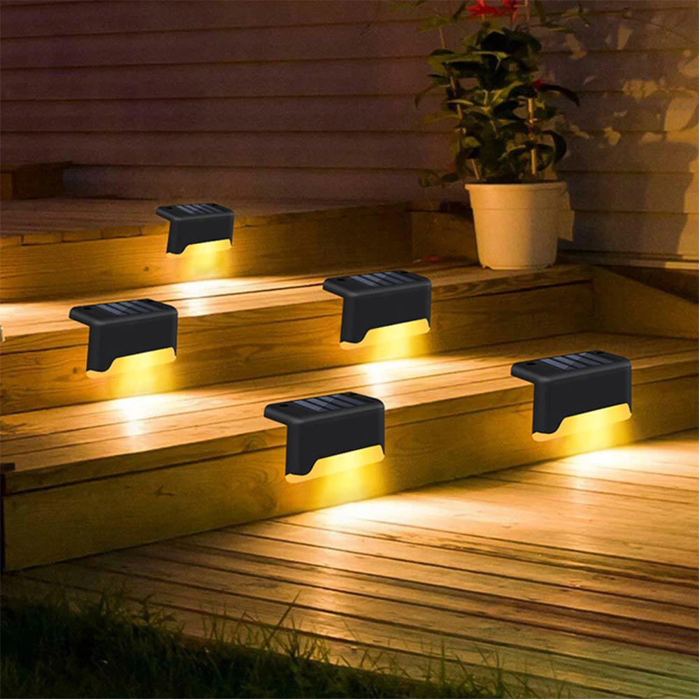 solar wall lights 4pcs LED Solar Powered Lamp Outside Lights Garden Fence Step Deck Path Stair Outdoor Street Lamp Waterproof Holiday Light solar outside lights