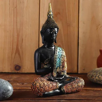 

New Resin Thai Buddha Statue Ornament Home Office Teahouse Tabletop Decoration Sculptures Figurine Fengshui Meditation Miniature