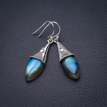 

StarGems Natural Blue Fire Labradorite Handmade 925 Sterling Silver Earrings 1.75" D6588