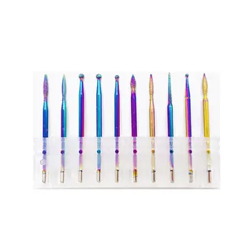 

CHNRMJL 10Pcs 3/32" Rainbow Diamond Nail Art Drill Bit Kit For Milling Cutter Rotary Burr Cuticle Bits Drill Nails Manicure Tool
