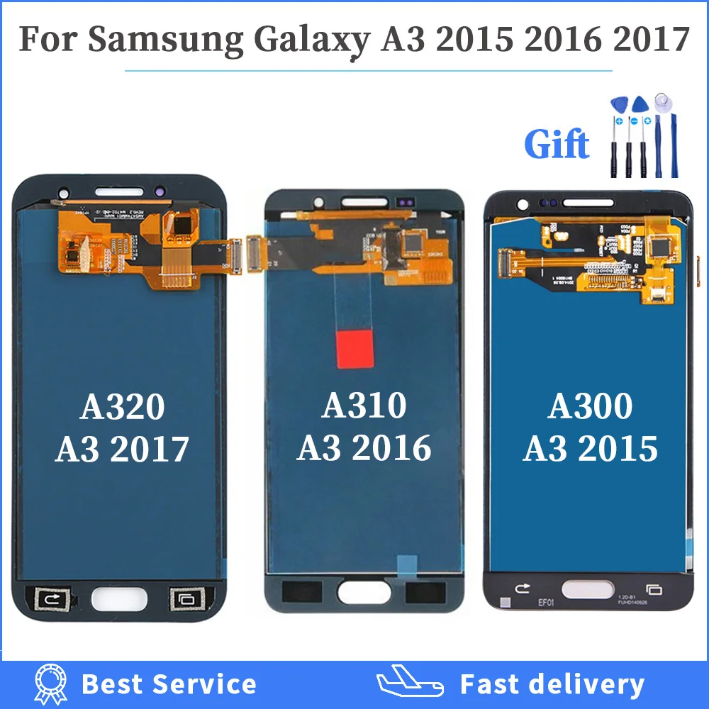 Can adjust brightness LCD For Samsung Galaxy A3 2017 2016 A320 A300 A310 Display Touch Screen Digitizer Assembly +Tools | Мобильные