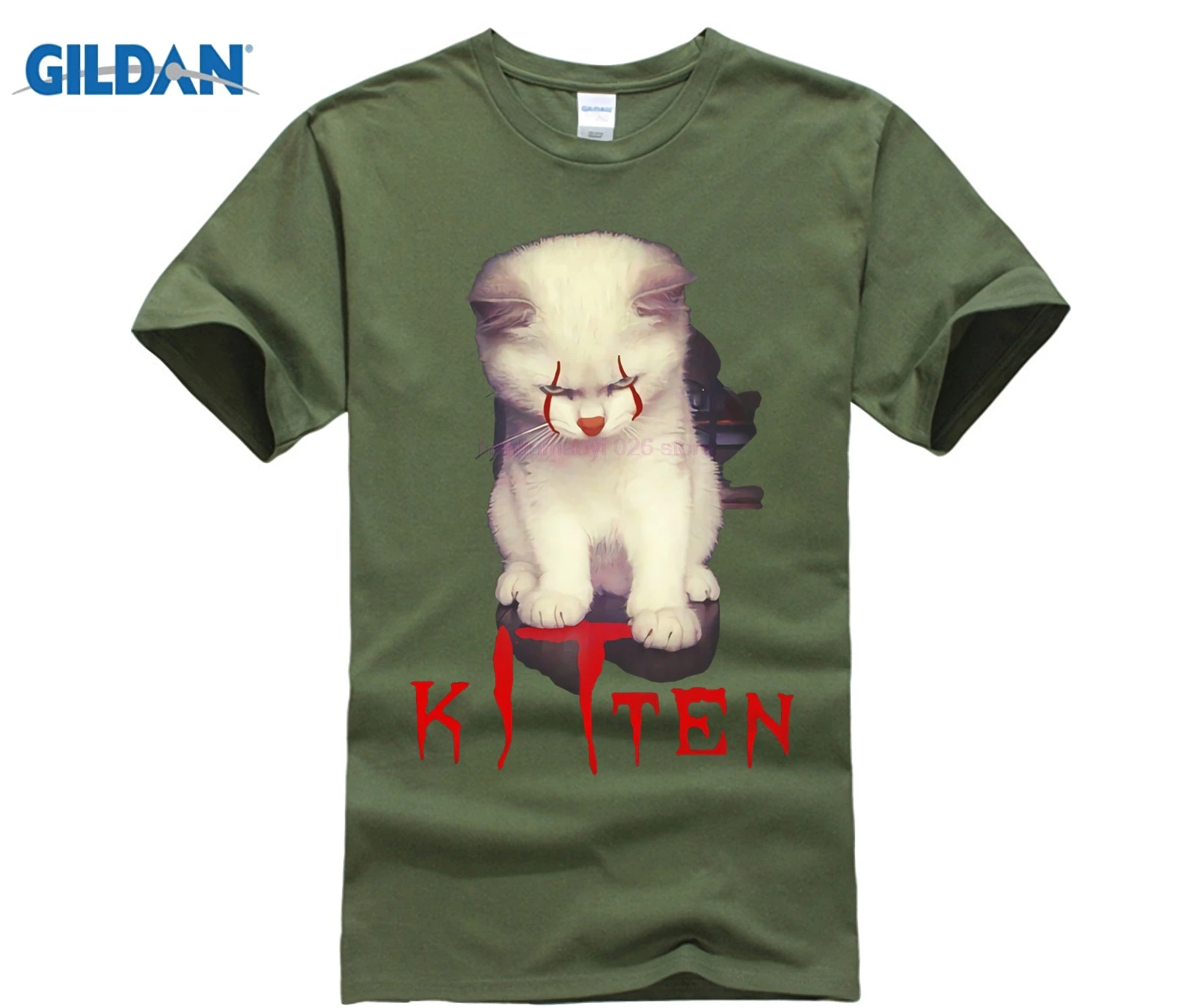 army green Футболки с изображением котенка Стивен Кинга - Цвет: army green