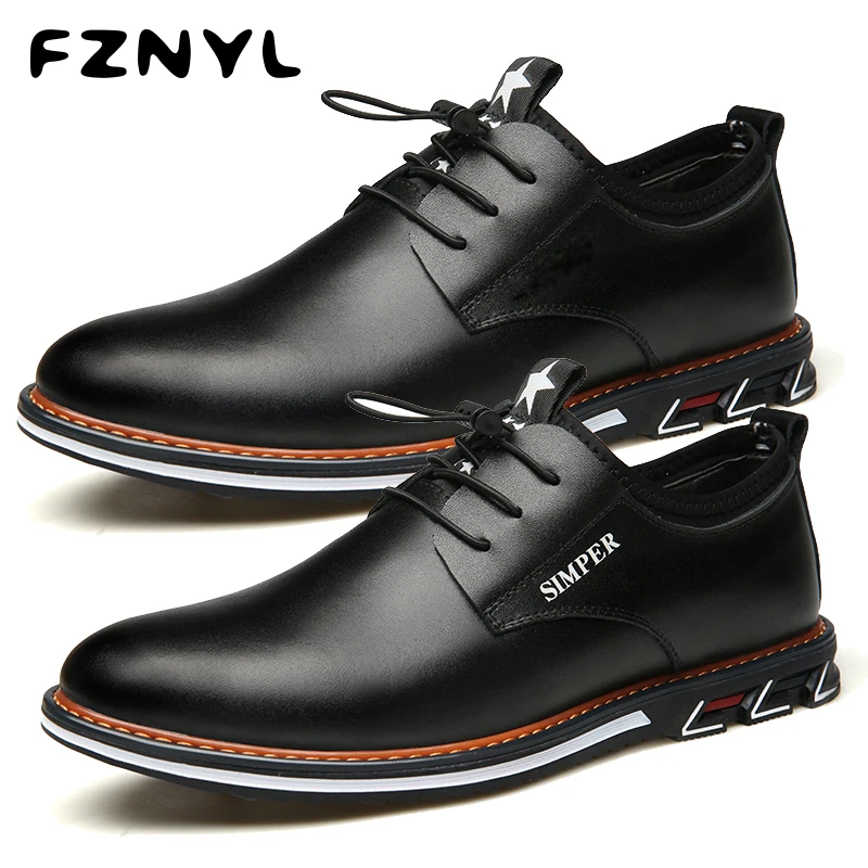 

FZNYL Men's Elastic Band Leather Shoes Korean Version Breathable Elevator Dad Footwear for Working Casual Business Party Wedding