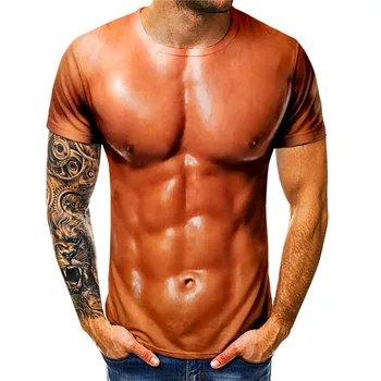 

2020 3D T-Shirt Men Bodybuilding Simulated Muscle Tattoo T-Shirt Casual nude skin chest muscle Tee Shirt Funny tshirt Clothes