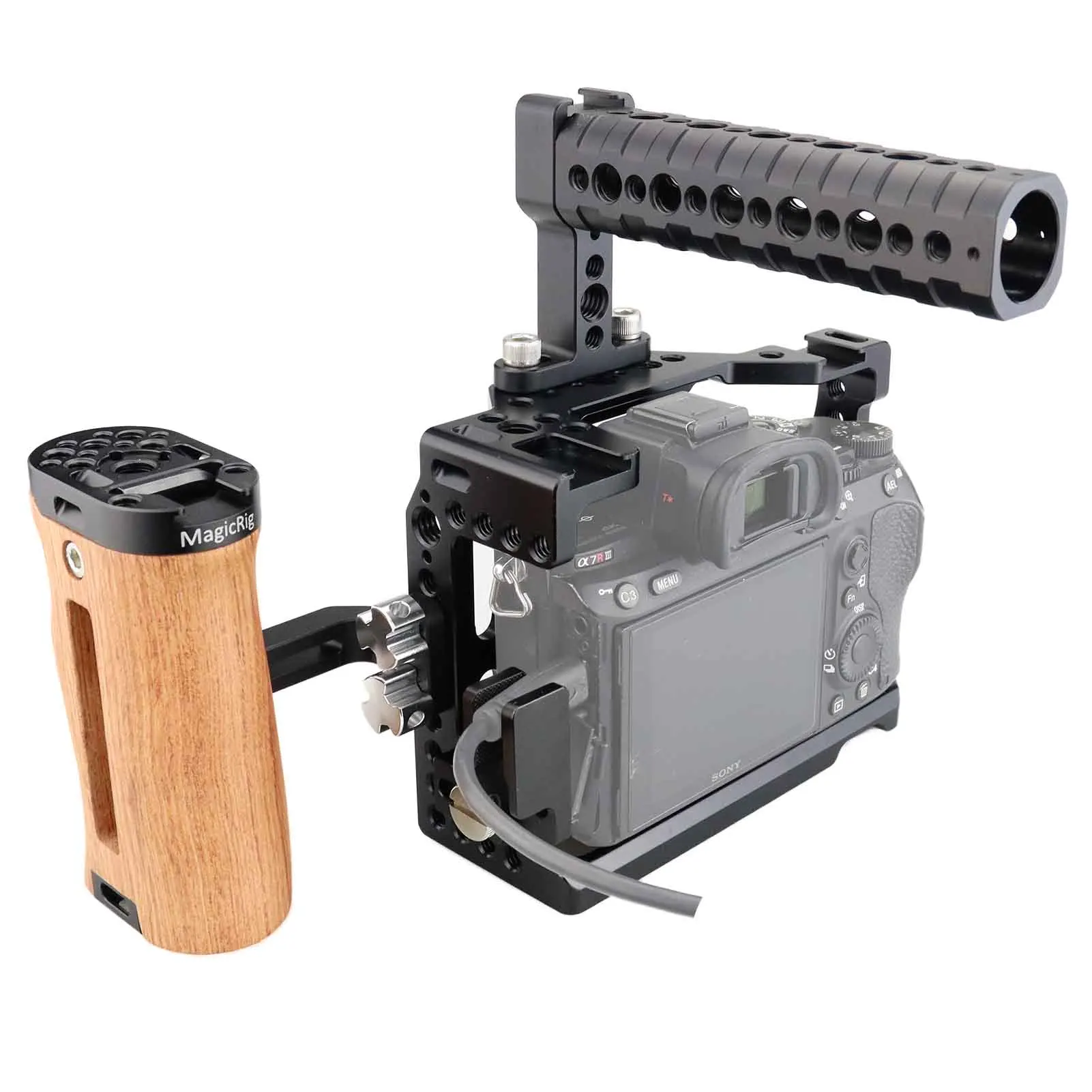 Kit Gabbia Magicrig A7Riii/ A7Iii Con Manico Superiore, Maniglia Laterale In Legno, Morsetto Cavo Hdmi/Usb-C Per Sony A7Riii /A7M3 /A7Iii