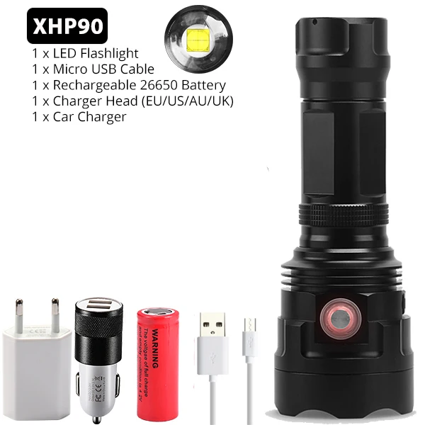 Яркий Перезаряжаемый светодиодный светильник XHP70.2 XHP90, мощный фонарь, водонепроницаемый охотничий светильник, 18650 или 26650 Battey - Испускаемый цвет: Package H