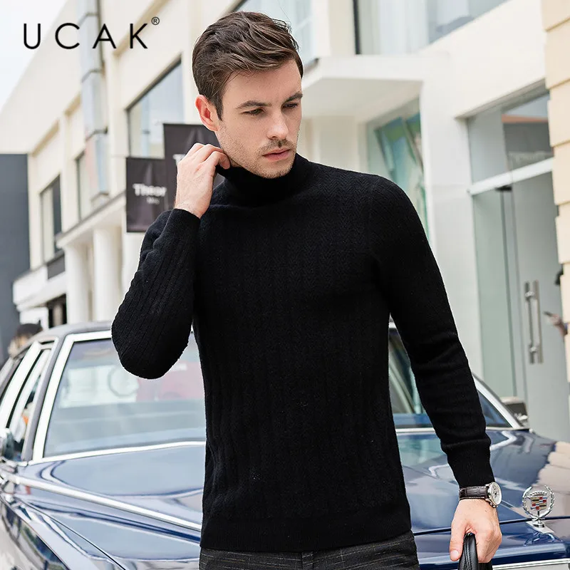 #Special Offers UCAK Brand Sweater Male 2019 Thick Warm Turtleneck Pure Merino Wool Casual Striped Pull Homme Cashmere Fashion Sweaters U3095