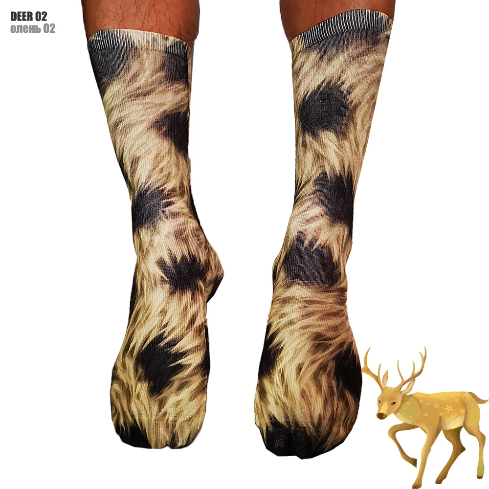 Deer 02 Хлопковые носки с объемными животными носки с принтом лапы носки с объемными рисунками животных носки с принтом лапы мужские носки унисекс 3d женские счастливые носки - Цвет: Deer 02