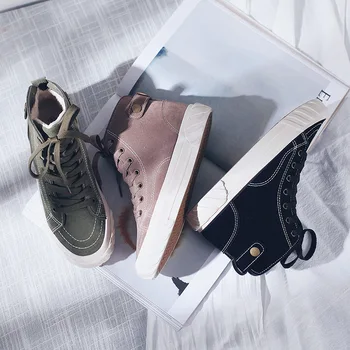 

Winter new plus velvet canvas shoes female students wild Korean cotton shoes warm high-top leather sports shoes ZZ-52