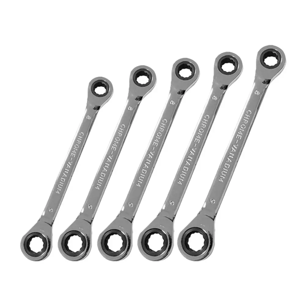 

Chrome Vanadium Ring Double Head Ratchet Wrench Reversible 8-10-12-14-17-19mm Ratchet Combination Spanner Set #