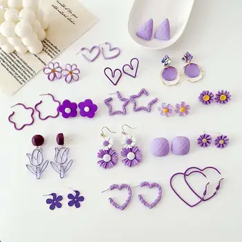 

Trendy Fresh Earring Elegant Earrings Women Wedding Party Jewelry Simple Purple Flower Petal Drop Earrings
