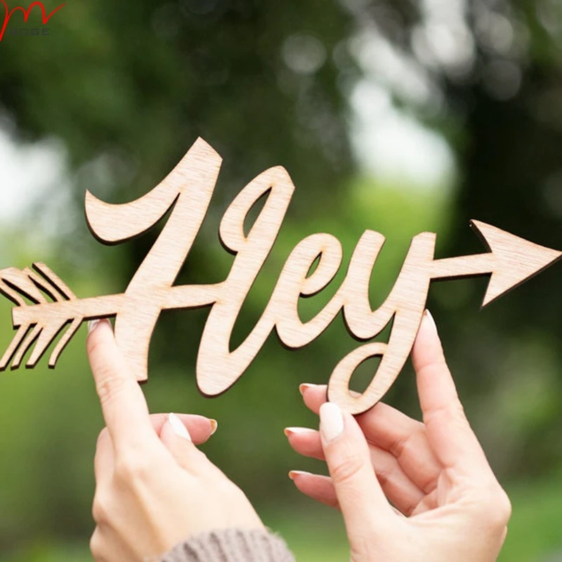 

set of 5pcs Hey Wood Sign Wood Wedding Decor Anniversary Gift 30cm long