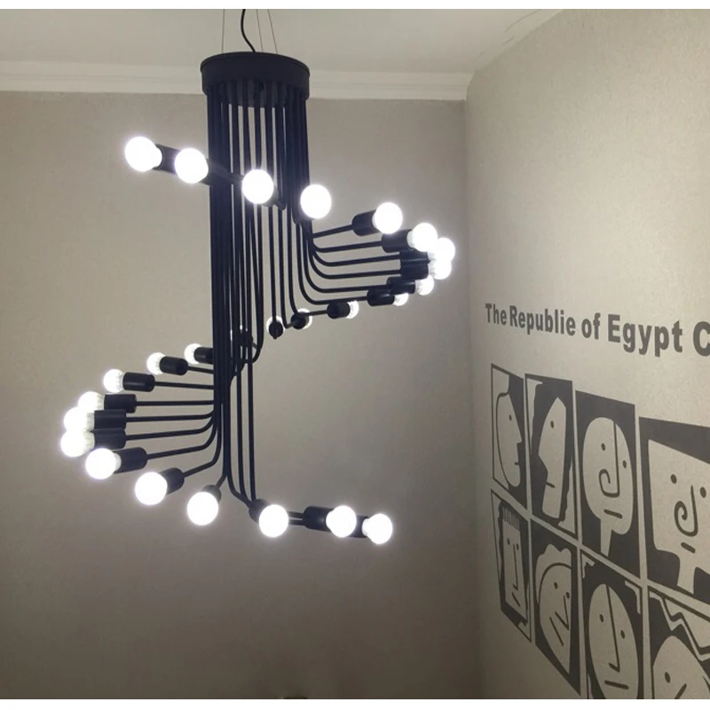 Люстра с винтовой лестницей промышленный декор для лофта черная рустикальная