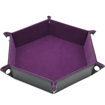 

Professional Dice Pu Leather Folding Hexagon Tray W/Purple Velvet For Rpg,Dnd,Other Dice Games And Storage