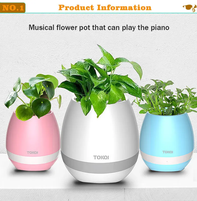 Bluetooth Audio Smart Flower Pot Touch Plant Music Potted LED Lights Plastic Vase Home Decoration Accessories Children's Toys