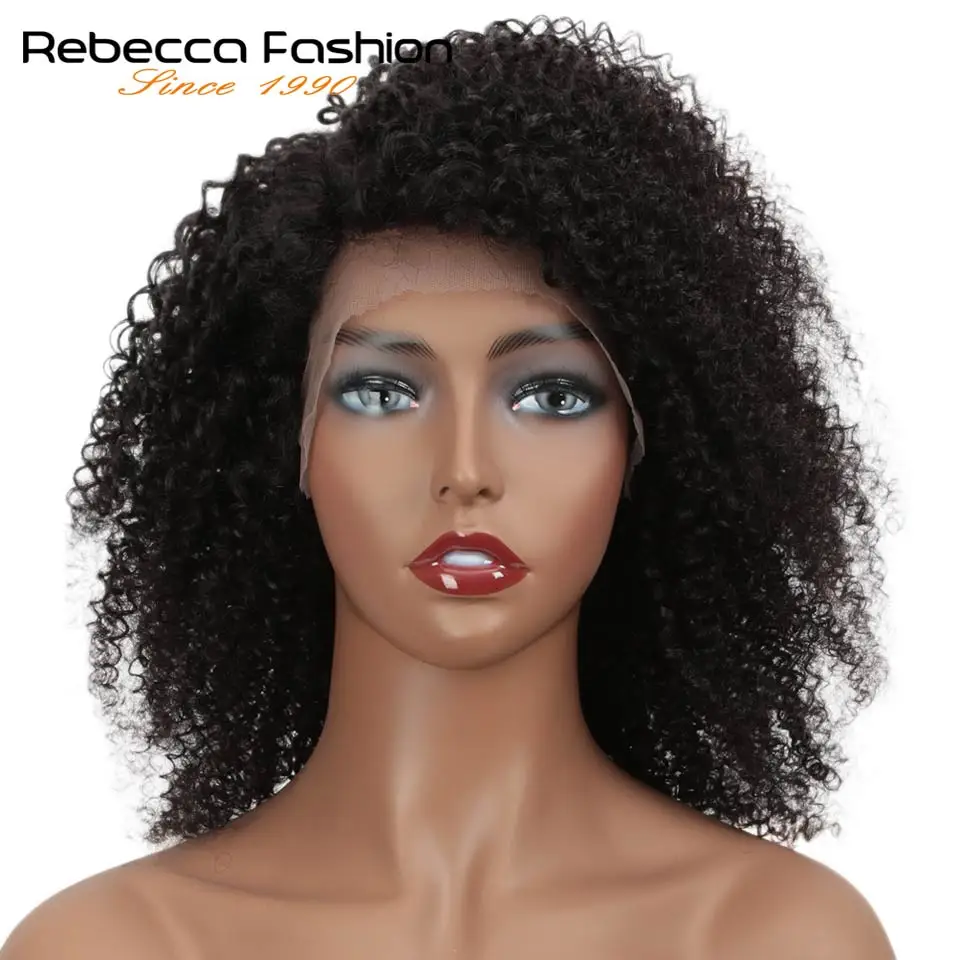  Rebecca Lace Front Short Bob Wigs Afro Kinky Curly Human Hair Wigs Pre Plucked Bleached Knots Remy 