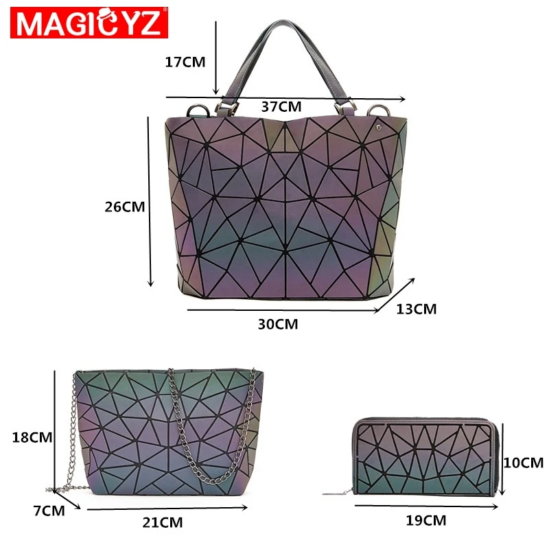 Набор женских сумок с бриллиантами и геометрическими деформациями, сумка-тоут, несимметричная складная сумка на плечо, голографическая Лазерная светящаяся сумка-мешок