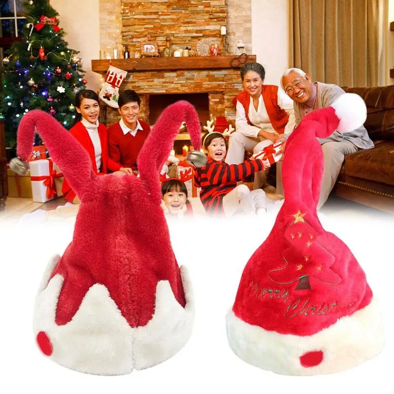 Электрическая Рождественская шляпа, плюшевая музыкальная игрушка, Рождественская шапка с колокольчиками, пение, танцы, движущиеся, Санта, рождественские, вечерние, для детей, рождественский подарок