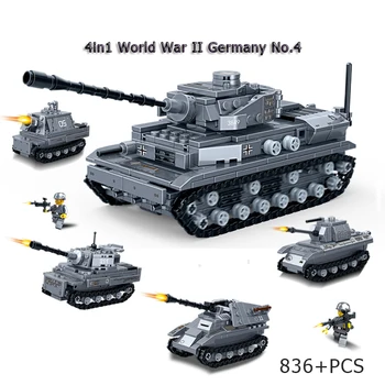 

2019 Newest 836PCS Military WW2 Germany 4 in 1Panzerkampfwagen IV tank model building blocks children toys gift figures weapon