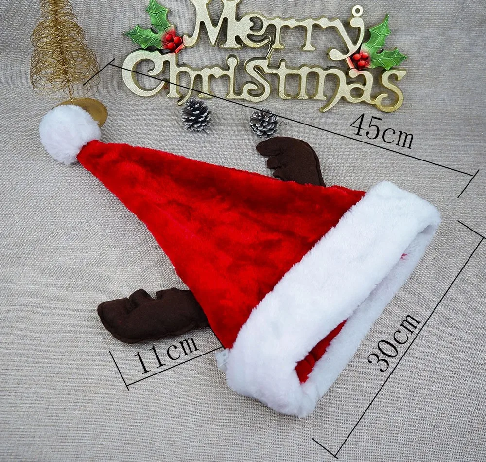 Рождественские игрушки украшение шапки утолщенная светящаяся Рождественская шляпа рога вспышка взрослый светодиодный Рождественская шапка из плюша L0826