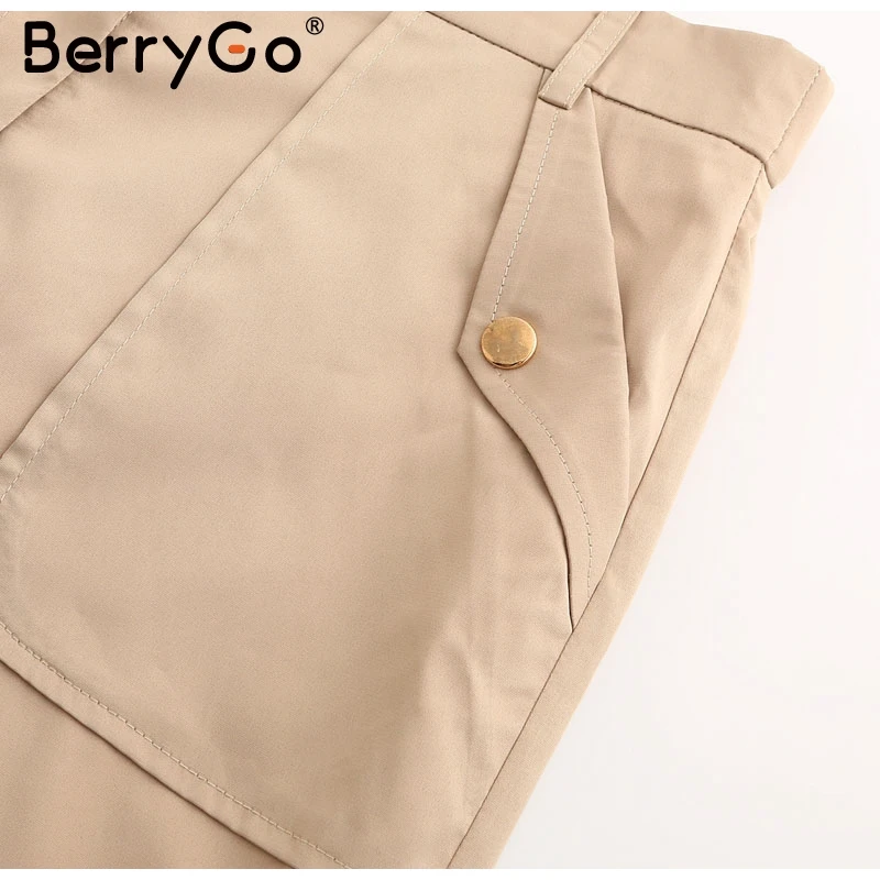 BerryGo, повседневные женские штаны карго с высокой талией, на пуговицах, с карманами, женские свободные брюки, Осень-зима, уличная одежда, женские штаны