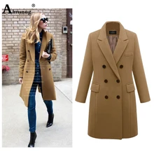 Aimsnug размера плюс 6XL осеннее Женское пальто с отворотом, с длинным рукавом, с высокой уличной шерстью, Тренч, Одноцветный, на пуговицах, длинная верхняя одежда, больше размера