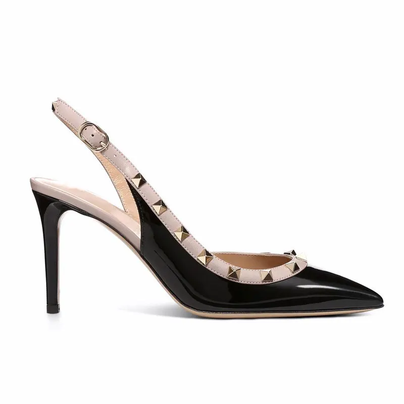 

Rivet Hasp High Heels Female Patent Leather After Mid-air With Pointed Casual Shoes