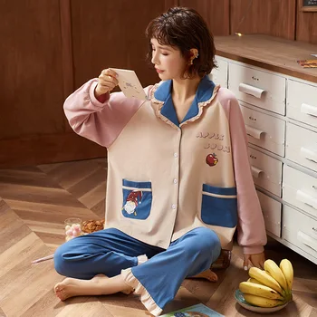 

Fast Shipping Cotton Women's Pajamas Set Autumn Winter Pyjamas Cartoon Sleepwear Sexy Home Clothes For Women Lingerie
