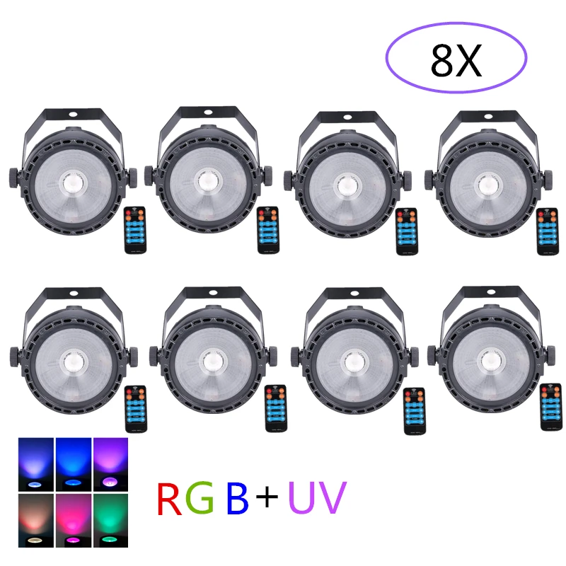 

8pcs/lot LED COB Stage Light For Disco DJ Mini LED RGB +UV COB Par Light Wireless Remote Control Wash Wall Effect Stage Lighting