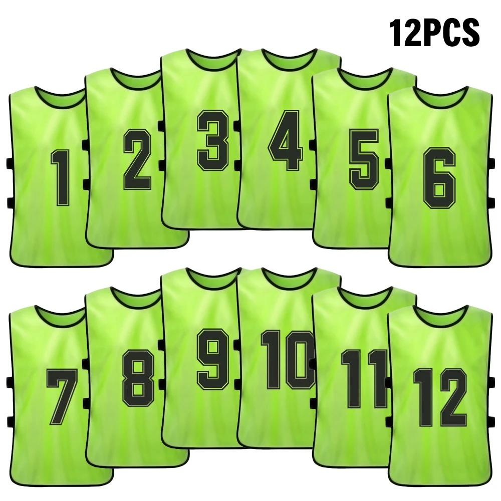 

Quick Drying Soccer Jersey Kid Football Pinnies Youth Sports Scrimmage Basketball Team Training Numbered Bib Practice Vest 12PCS