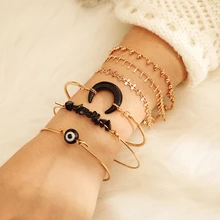 Tocona Подвески 6 шт./компл. Sumemr браслеты из черного камня в богемном стиле Луна глаза цепочка манжета браслеты Для женщин аксессуары 8166