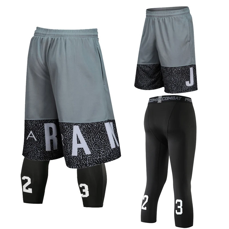 D Gray 1 Sets Professional Men Basketball Shorts Sets, Sport Gym Quick-Dry Throwback Tight Training Suit, Shorts Basketball Male Soccer Tights - Цвет: D Gray 1 Sets