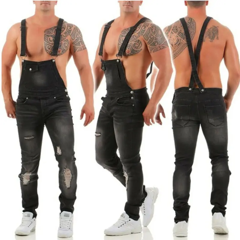 Модные мужские рваные джинсы комбинезоны Hi Street Distressed Denim bib Комбинезоны для мужчин брюки на подтяжках Размер S-XXXL