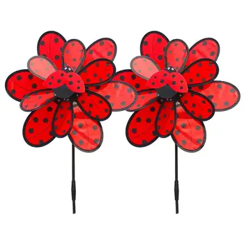 

2PCS Double-Layer Cloth Windmill Ladybird Pattern Windmill Photo Props Rural Windmills Decor Outdoor Area Windmill Decoration