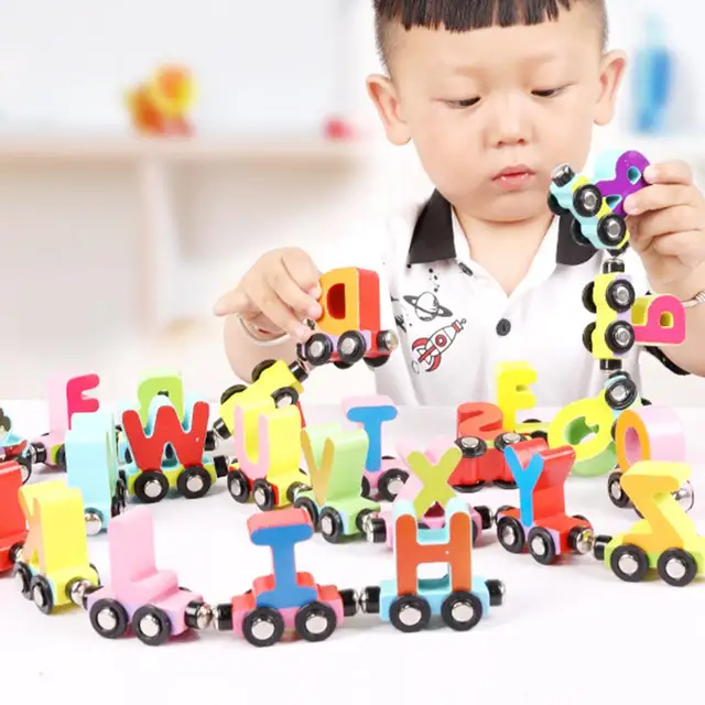 27Pcs/Set Magnetic Number Alphabet Animal Mini Train Cars Kids Educational Toys for Children Gift 1