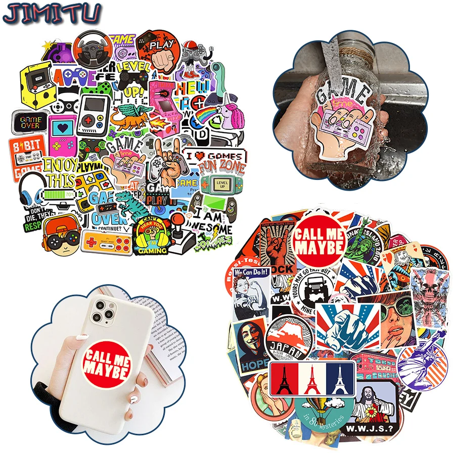 50PCS Vintage Stickers Pack Waterproof Laptop Sticker for Kids Skateboard Helmet Phone Case Guitar Cartoon Classic Toy Game Cool 10 100pcs space stickers pack for water bottles astronaut sticker for helmet laptop skateboard decals gifts for kids adult teens