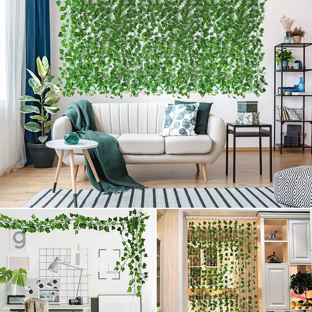 240cm Green Silk Artificial Hanging Ivy Leaf Garland Plants Vine Grape Leaves 1Pcs Home Bathroom Decoration Garden Party Decor 3
