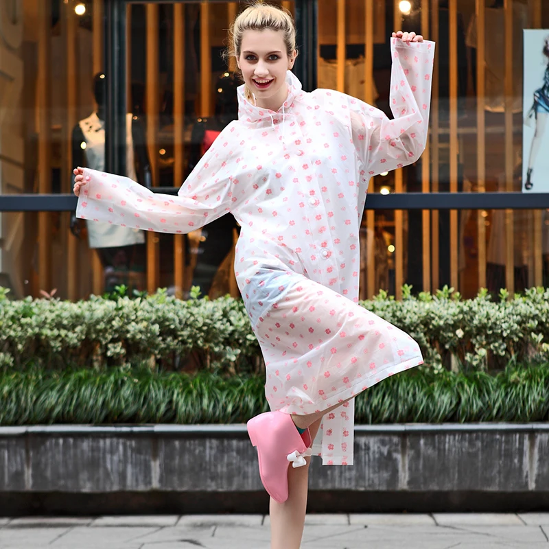 Модный водонепроницаемый дождевой костюм EVA с капюшоном в горошек Женский куртка