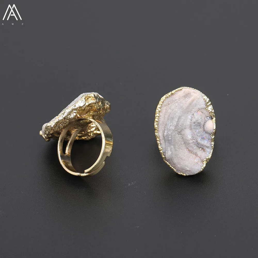 Random Sales Irregular Druzy Drusy Agates Ring Women Craft,Plated Gold Agates Stone Ring For Girl's Friendship Gift YT-158AMAJ