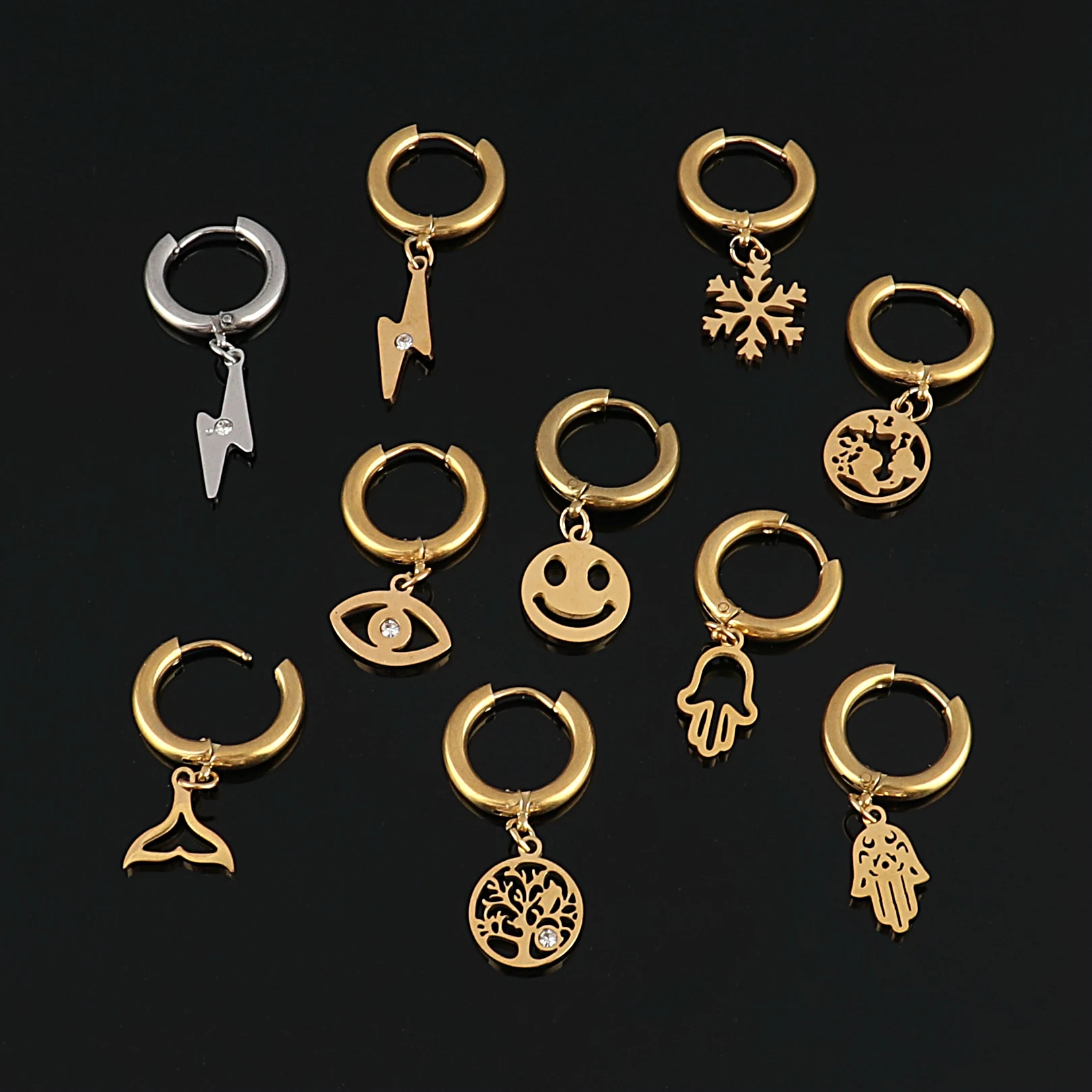 Punk Hoop Earrings for Women Stainless Steel Smiley Charm Map Geometric Earring Jewelry Gift | Украшения и аксессуары