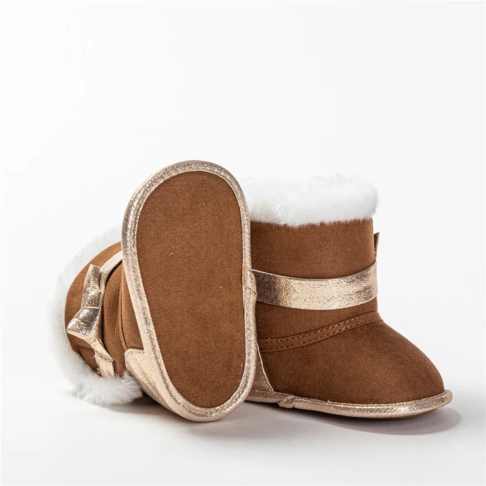 Baby Shoes Baby Boots Winter Warm Baby Boots Cute Kids Bowknot Soft Sole Footwear Walking Shoes Prewalker Toddler Infant Fuzzy Shoes 0-18M
