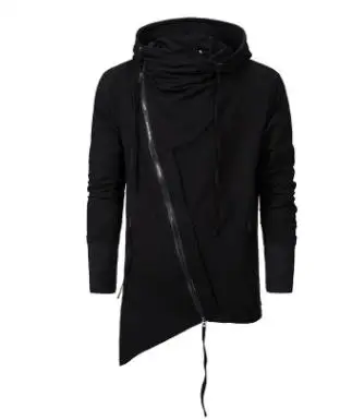 Мужской свитер Assassins Creed, темное пальто, Мужская футболка с неровным капюшоном, повседневное пальто, кардиган на диагональной молнии - Цвет: Черный
