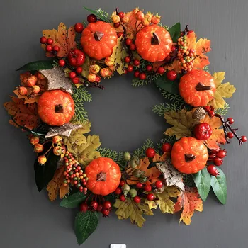 

30CM Artificial Pumpkin Wreath Autumn Harvest Maple Leaf Front Door Garland Thanksgiving Decoration Halloween Party Supplies