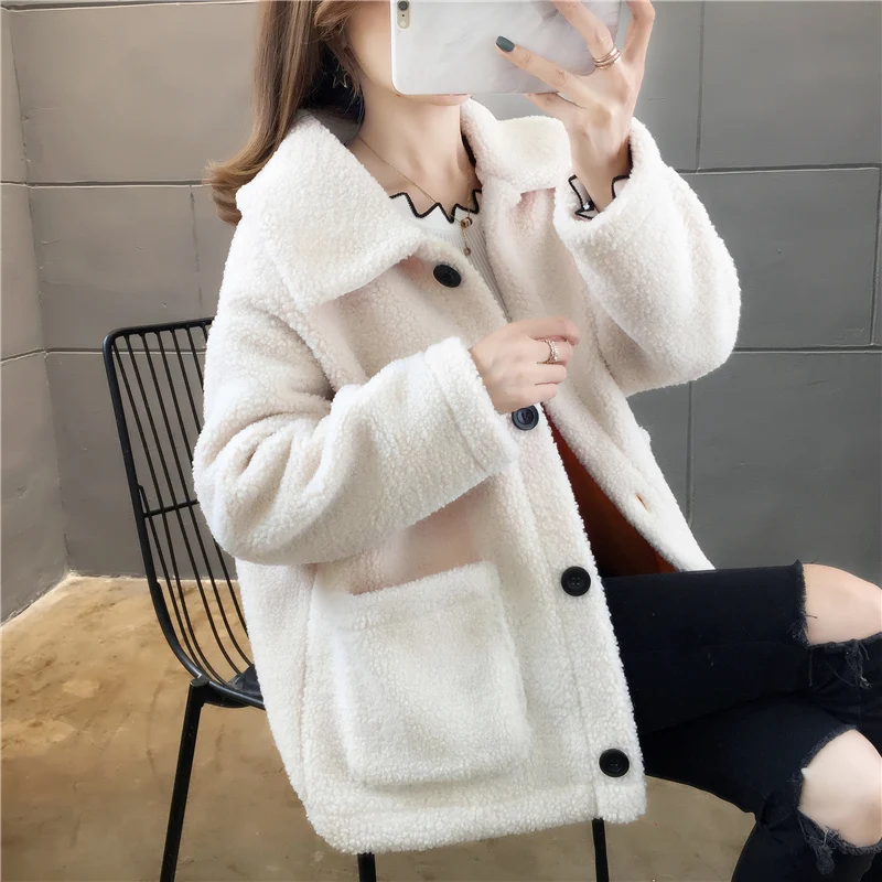 Новинка Осень зима 2019 свободное утепленное пальто из ягненка женский кардиган