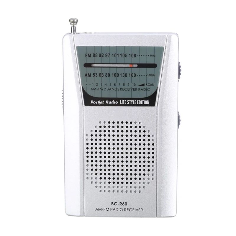 

Mini Portable Silver Redio DC 3V Pocket AM FM Radio Speaker High Quality Telescopic Antenna 3.5mm Earphone Jack