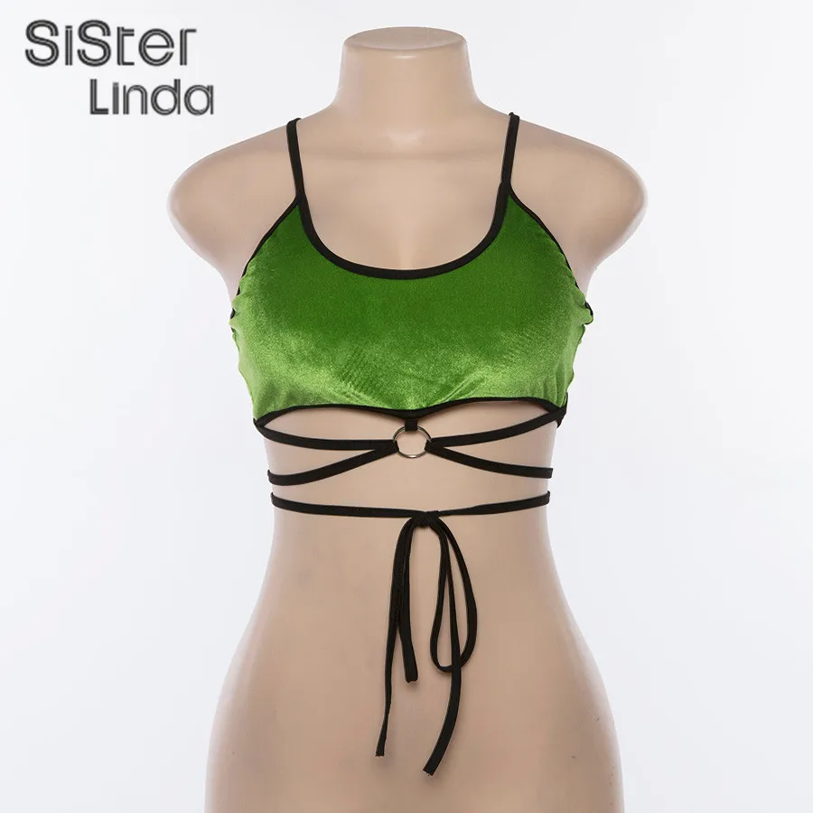 Sisterlinda Модные женские короткие топы на шнуровке Apaghetti Atraps бандажные Топы осенние женские вечерние топы