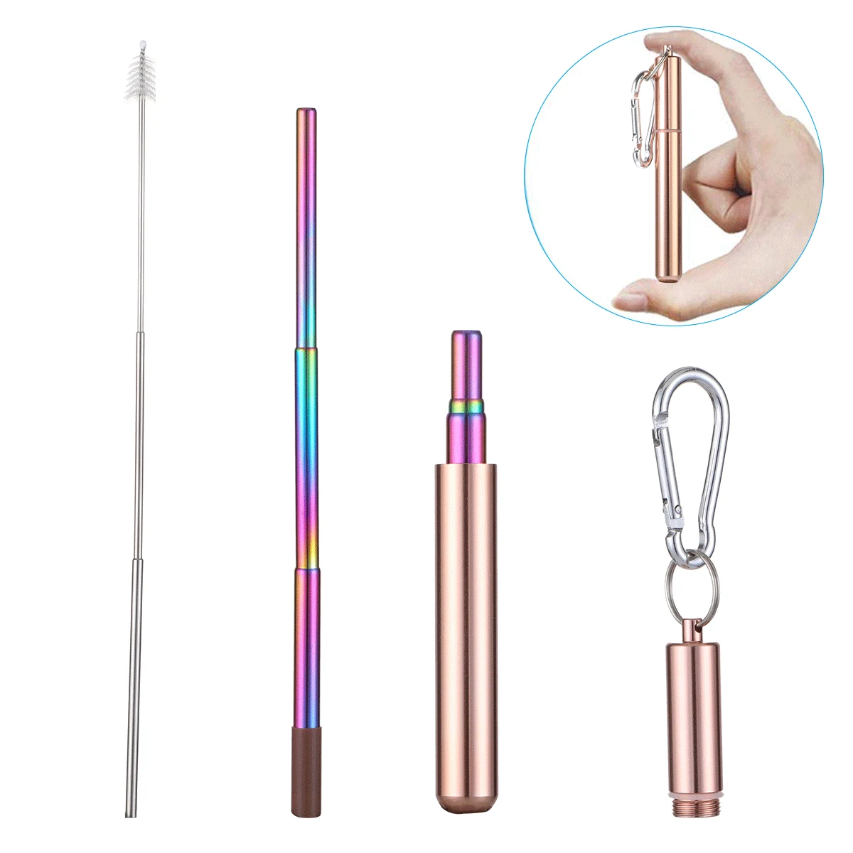 

Portable Stainless Steel Telescopic Drinking Straw For Travel Reusable Collapsible Metal Drinking Straw With Case And Brush