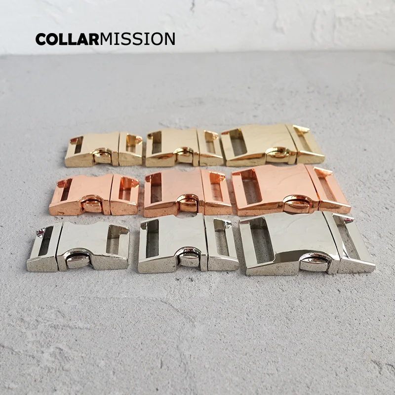

20pcs/lot Metal side release curved buckles durable plated buckle 15mm and 20mm and 25mm dog collar paracord diy