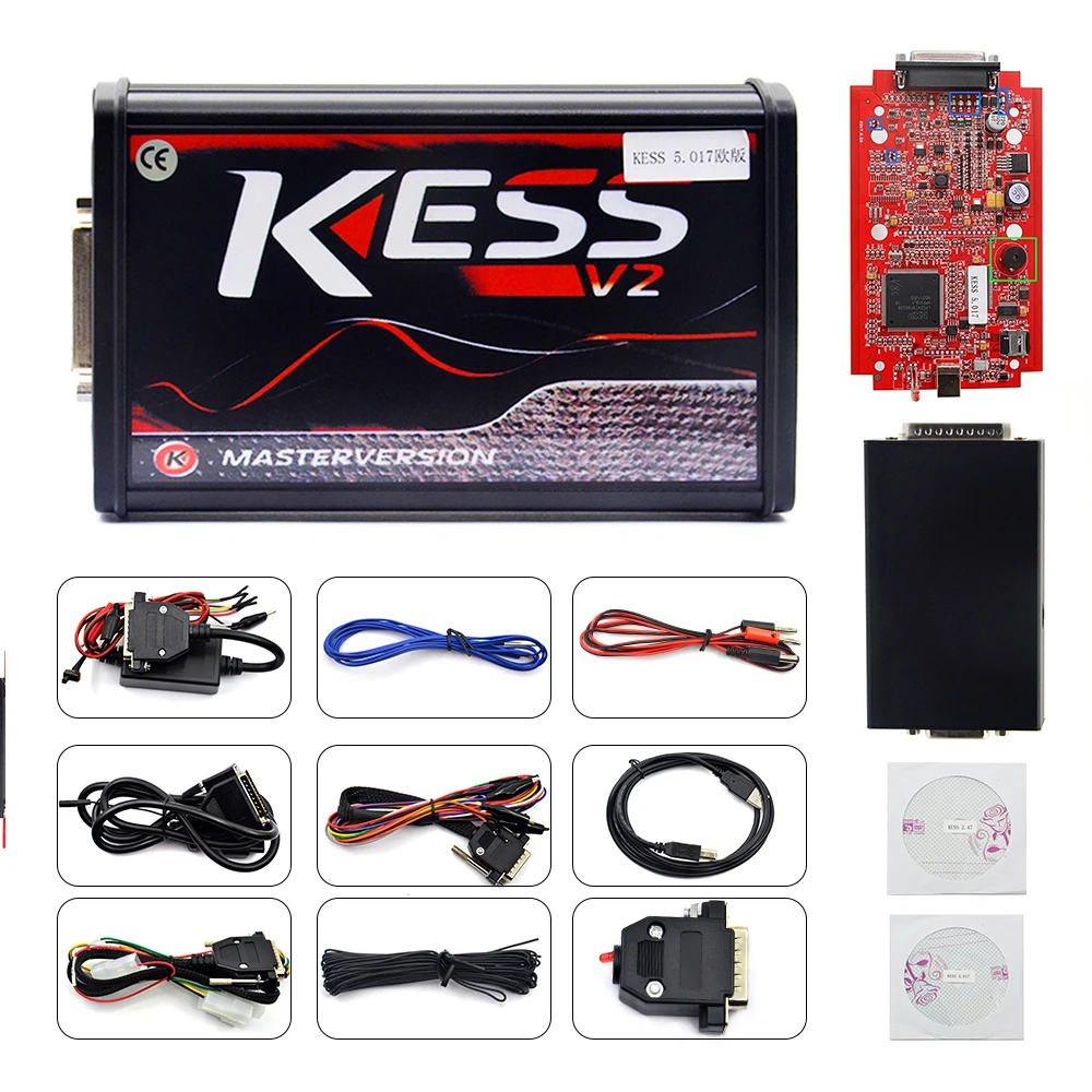 Онлайн ЕС красный Kess V5.017 V2.47 OBD2 менеджер Тюнинг Комплект KTAG V7.020 4 светодиода ECU программист неограниченный программатор BDM 22 шт. адаптеры